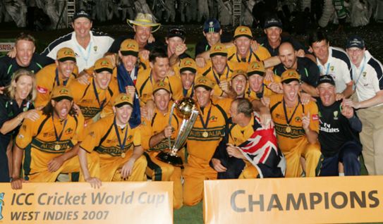 ICC Cricket World Cup 2007 Winner team Australia in front of Champion board