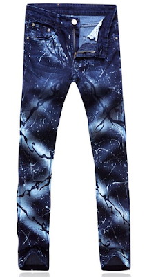 wholesale mens jeans - Cool Faded Air Brushed Lightning Splatter Mens Dark Blue Jeans