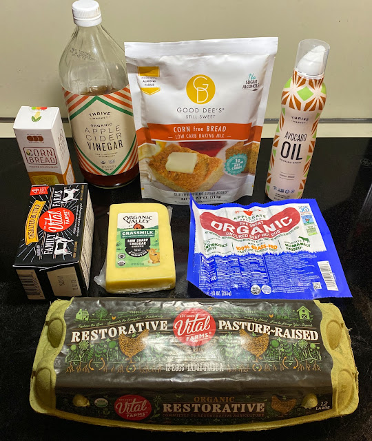 Ingredients for low carb cheddar corn dog muffins