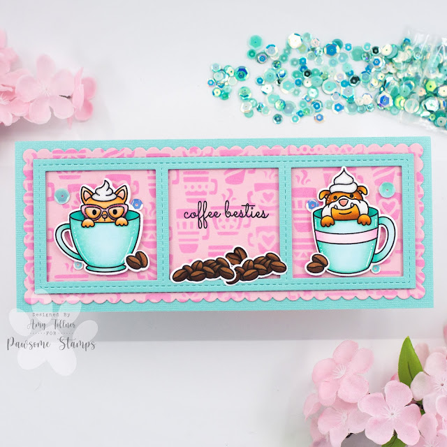 Coffee Besties Stamp and Die Set, Sparkling Mint Sequin Mix by Pawsome Stamps #pawsomestamps #handmade