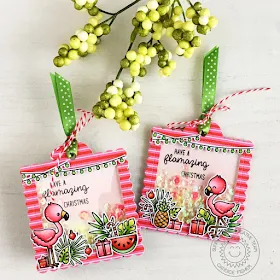 Sunny Studio Stamps: Scalloped Tag Dies Fabulous Flamingos Scenic Route Christmas Gift Tags by Rachel Alvarado and Candice Fisher