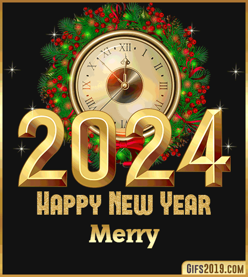 Gif wishes Happy New Year 2024 Merry