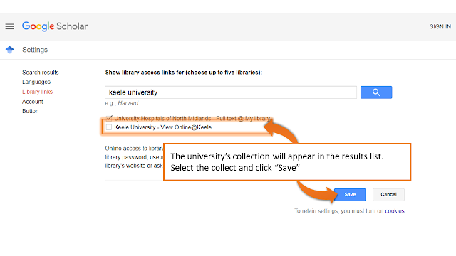 screen-shot of collection search in library links