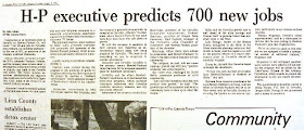 headline 'H-P executive predicts 700 new jobs' Gazette-Times Aug. 8, 1974, p. 2