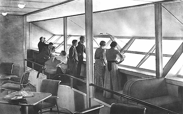 the 1936 Hindenburg dining room interior windows photograph