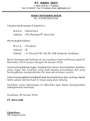 Contoh Surat Referensi Kerja Umum  Cara Buat Surat