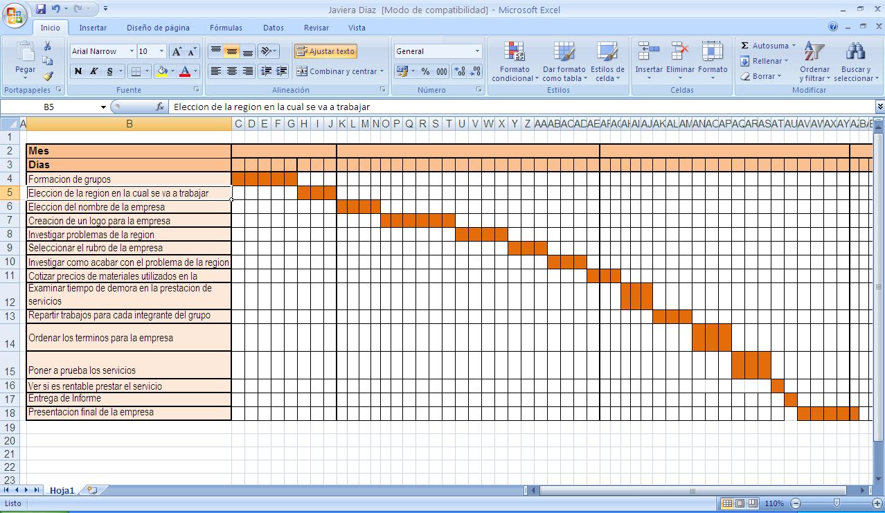 Javiera: Carta Gantt