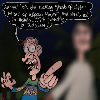 Cartoon of man seeing a ghost