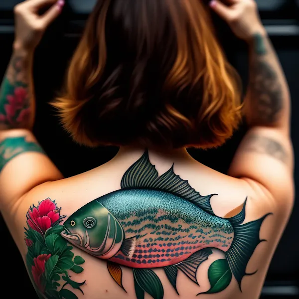 Tatuagem feminina peixe costas