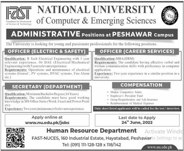 Latest National University of Computer & Emerging Sciences Admin Clerical Posts Peshawar 2022