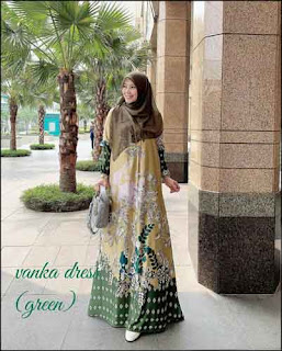 Baju Gamis Motif Terbaru 2020 Vanka Dress warna green Bahan maxmara