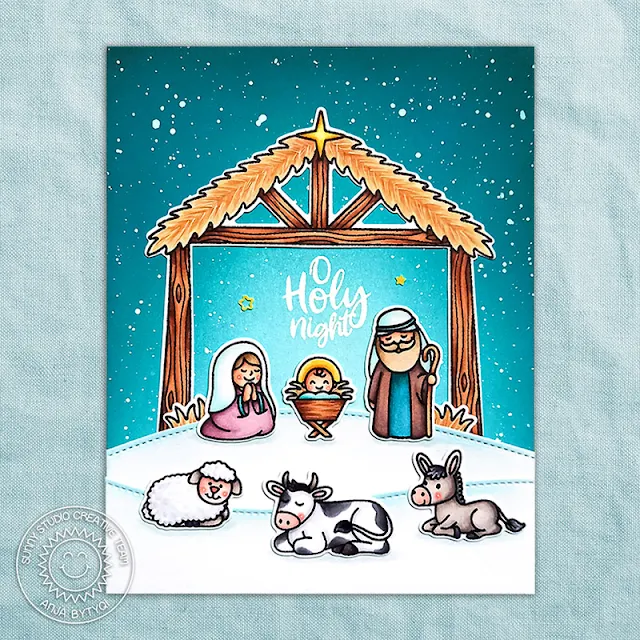 Sunny Studio Stamps: Holy Night Slimline Dies Religious Holiday Card by Anja Bytyqi