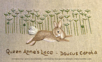 Embroidered hare (for the travel pouch) from Jenny McWhinney's Queen Anne's Lace