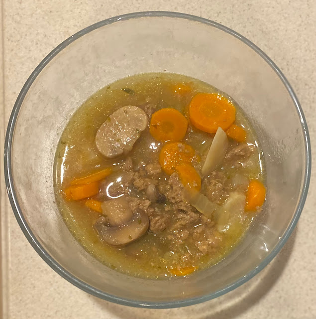 hamburger stew in glass bowl