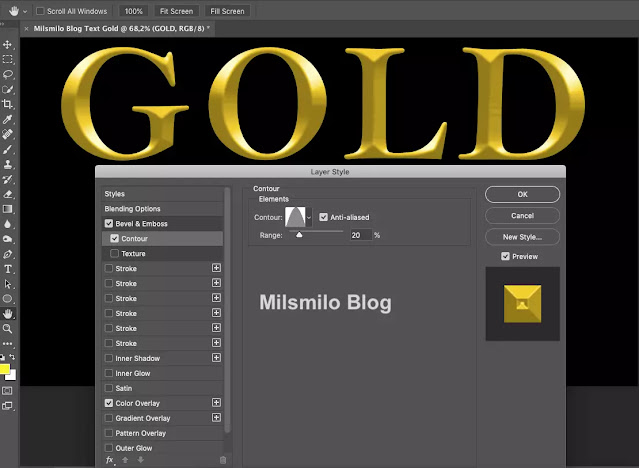 cara membuat efek gold tulisan emas photoshop, teks gold, membuat warna emas di photoshop