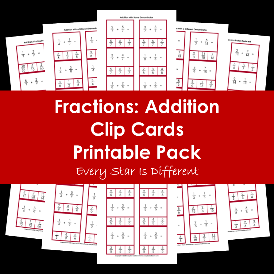 Fractions addition clip cards