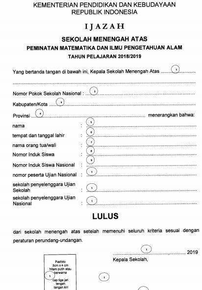 Ijazah SMA hakaman Muka Tahun Pelajaran 2018/2019, https://gurujumi.blogspot.com/