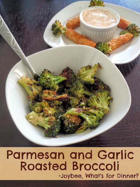 Parmesan and Garlic Roasted Broccoli:  A deliciously simple vegetable side of roasted broccoli flavored with parmesan, garlic and a dash of lemon juice.