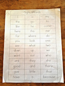 teaching sight words to kids pre-schoolers list of