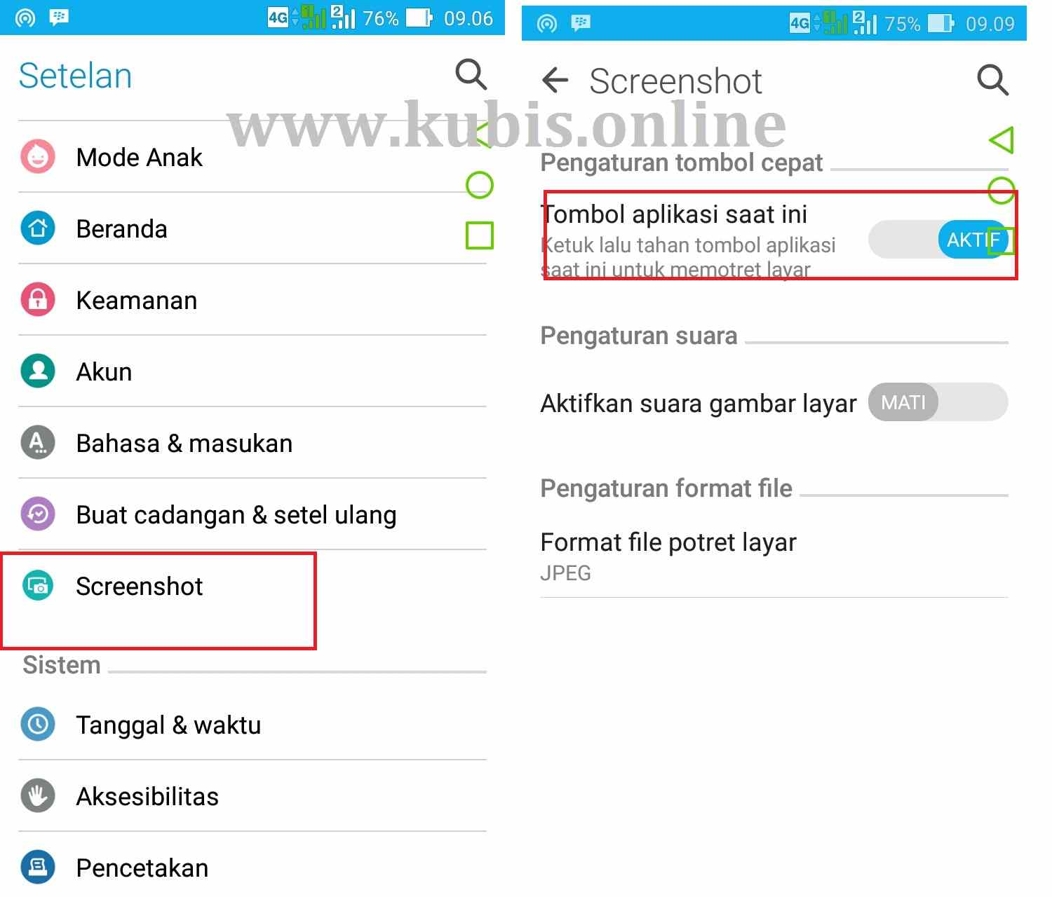 Cara simple pertama Buka android anda Setting Screensot Aktifkan Tombol aplikasi saat ini Apabila itu sudah maka anda sekarang screenshot