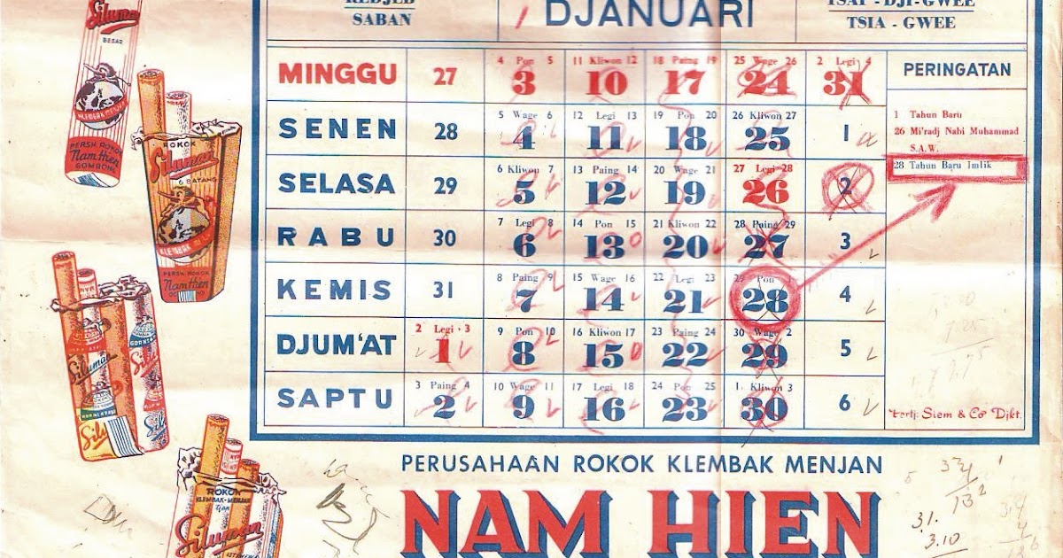 Koleksi Djadoel Kalender NAM HIEN 1960 SOLD 