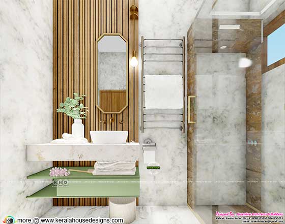 Green and wooden theme bathroom interior design