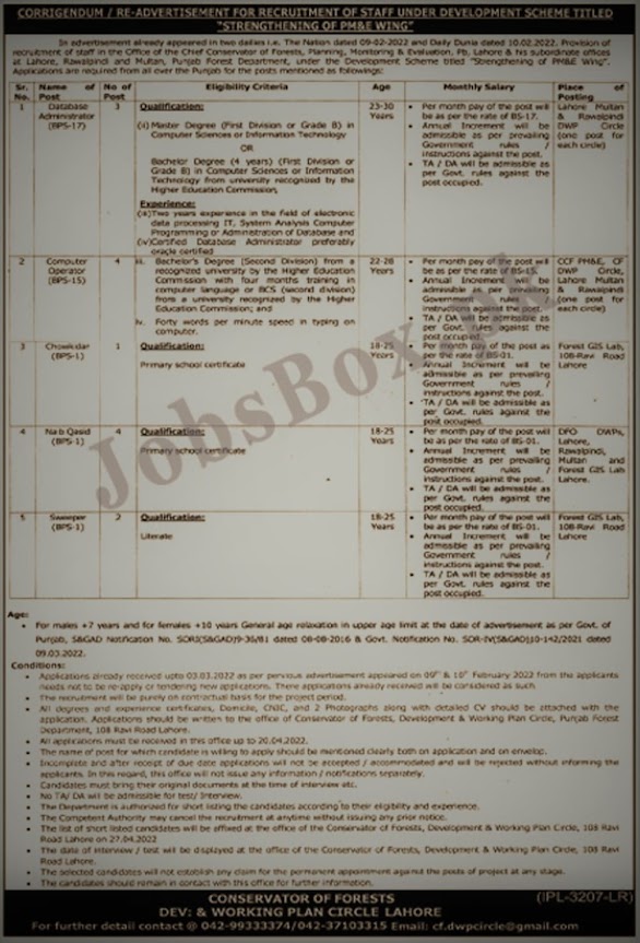 New Govt Jobs New Today In Forest Department Punjab Jobs 2022 March Advertisements Apply Online
