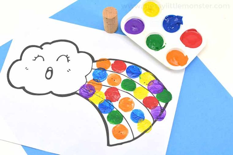 Rainbow cork painting - rainbow art ideas for kids