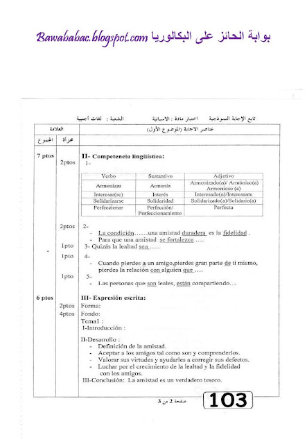 حلول بكالوريا2011 مادة إسبانية شعبة لغات