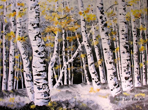 winter birch tree painting