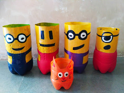 Aniket Dabhade - VU3LOL made minions flower pots using waste plastic bottles 2