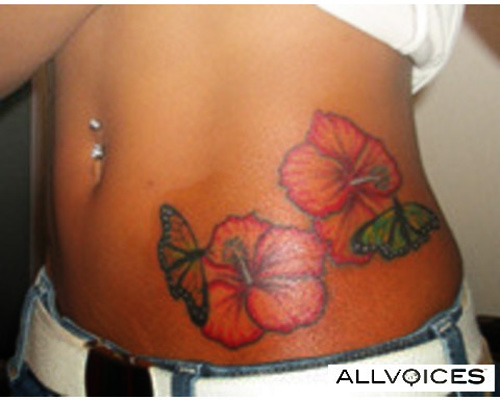 Red hawaiian flower tattoo designs for girls