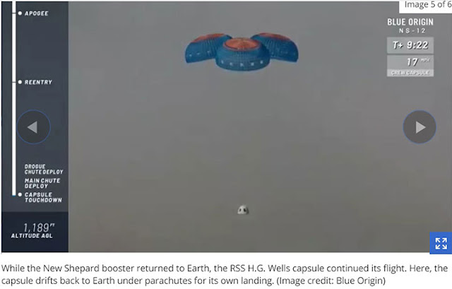 The space capsule parachutes back to ground after New Shepard boost (Source: space.com)