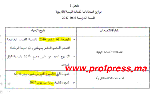 هذا هو تاريخ الامتحان المهني و الكفاءة التربوية 2016-2017