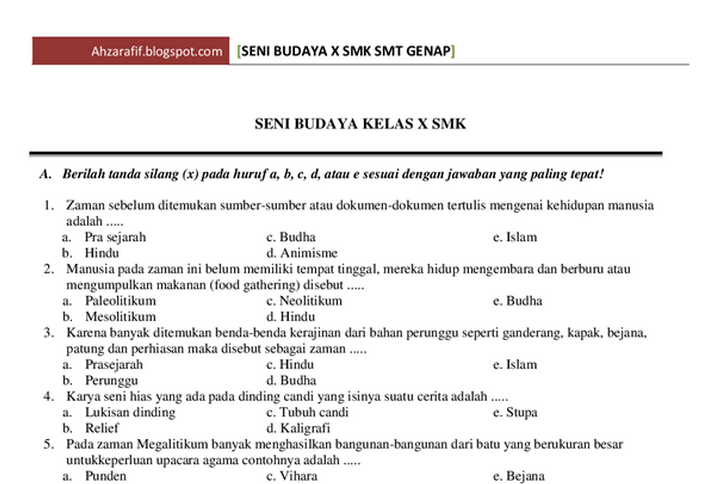 Kumpulan soal seni budaya kelas xii doc