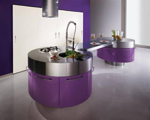 Contoh desain dapur minimalis warna ungu