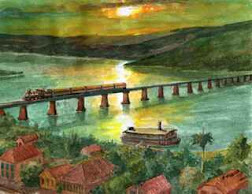 Antigos moradores relatam a circulação da Maria Fumaça sobre a ponte de Colatina. Foto: Ilustração: Aquarela Frederico Freire.