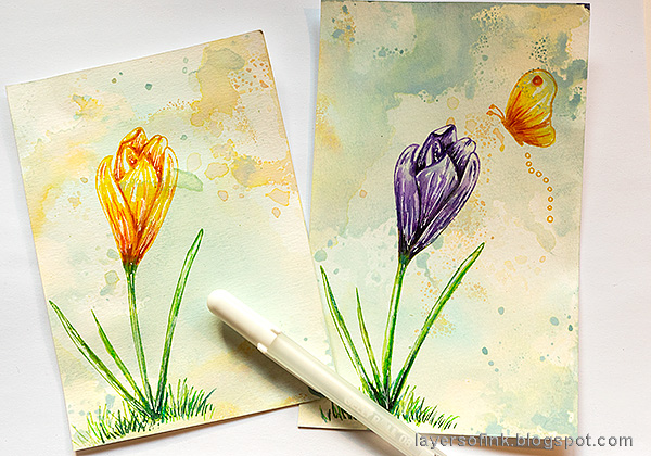 Layers of ink - Crocus in Watercolor and Pencil Tutorial by Anna-Karin Evaldsson. With Simon Says Stamp Thoughtful Flower stamp.