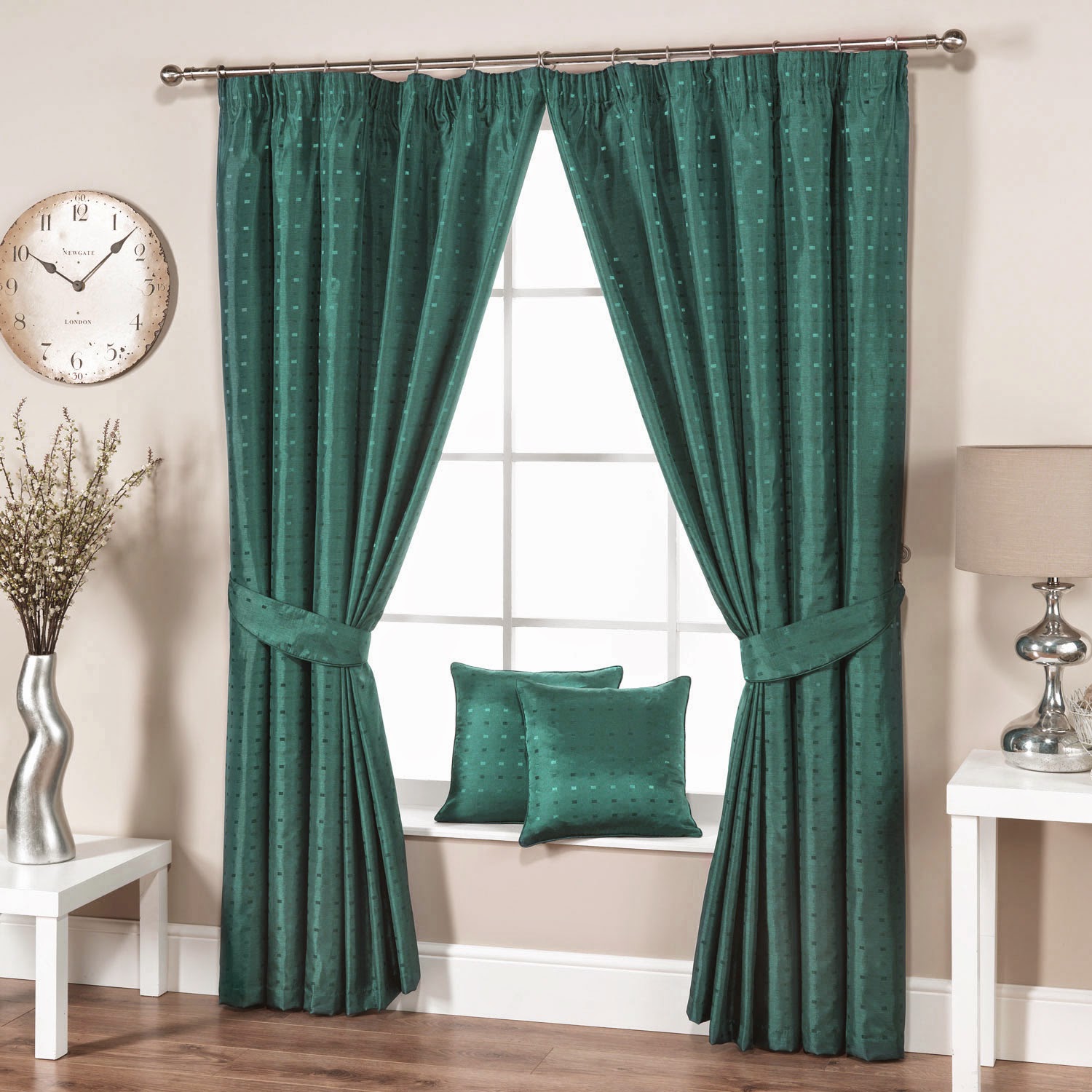 Green living room curtains for modern interior