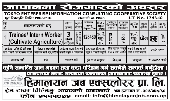Jobs in Japan for Nepali, Salary Rs 128480