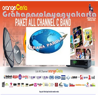 Parabola Orange tv C band bisa anda pesan di sini,oranget tv c band lebih aman gangguan cuaca meskipun mendung dan hujan tetap aman.Harga paket lumayan murah untuk menikmati chanel premium orange tv ada movie,sport,music lengkap dan yang terpenting tidak harus beli paket,anda akan tetap bisa menikmati semua chanel nasional tanpa isi voucer.dengan jumlah chanel FTA ada seratus lebih.  Satu set pemasangan anda akan mendapatkan Parabola jaring fullset dengan receiver orange tv ceria dan gratis pemasangan.