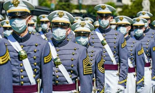 U.S. Military Academy cadets attend the 2020 graduation ceremony at West Point, New York, on June 13, 2020. (Timothy A. Clary/AFP via Getty Images)