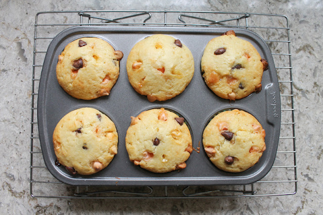 Food Lust People Love: Seasonal chocolate chips are a colorful and fun way to change up a classic muffin recipe. This one is a family favorite and makes a small batch of six muffins.