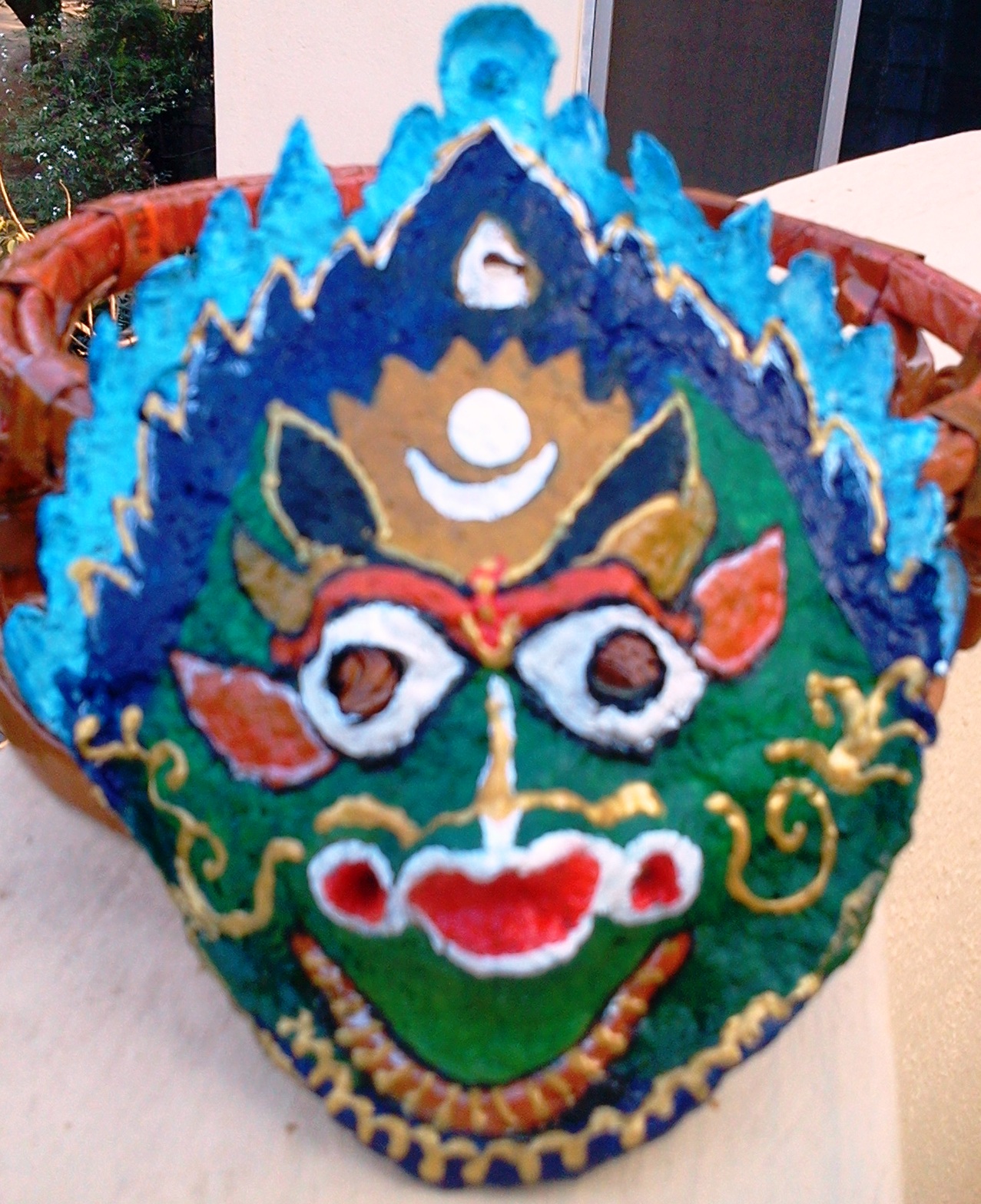 Papermache mask of 'Kuber' a character in Buddhist mythology of sikkim ...