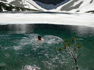 Joe swimming in Crypt Lake, July 2008