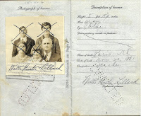 Page from Lillard's passport showing his photograph (and the x'ed out photos of his family)