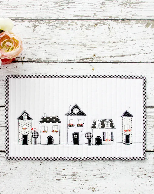 black and white neighborhood mini quilt