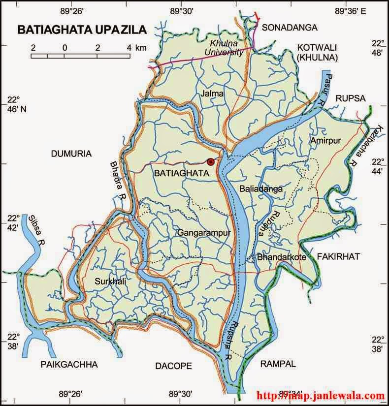 batiaghata upazila map of bangladesh