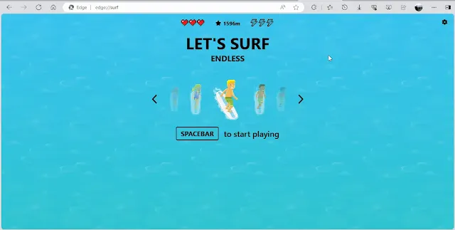 Cara Bermain Game Surfing (Selancar) di Microsoft Edge