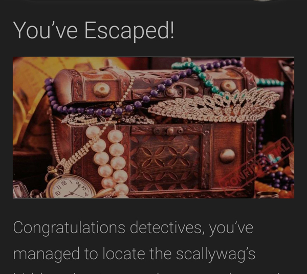 Final screen from the Scallywag escape game